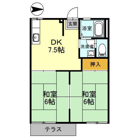 ファミールコーポ高屋7(2DK/1階)の間取り写真