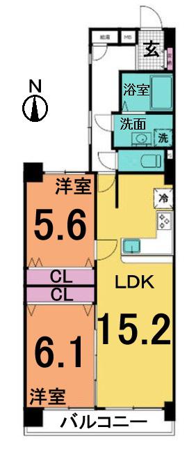 ライオンズマンション栄第2(2LDK/9階)の間取り写真