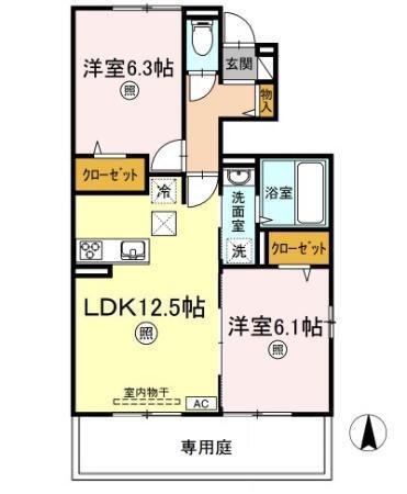 ヴィラ エスポワール(2LDK/1階)の間取り写真