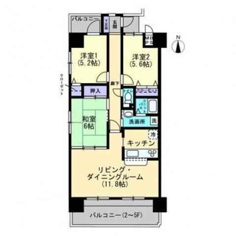 アルファステイツ木太四番館(3LDK/7階)の間取り写真