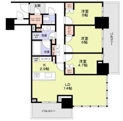 パークタワー西新宿(3LDK/20階)の間取り写真