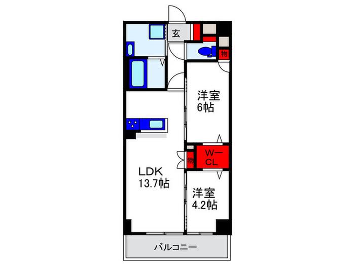 トリニティ豊中本町(2LDK/3階)の間取り写真