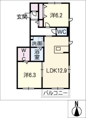 ルミエール 木戸(2LDK/2階)の間取り写真