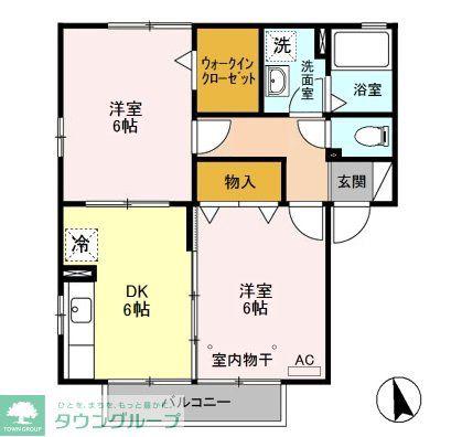 フォンティーヌ B(2DK/2階)の間取り写真