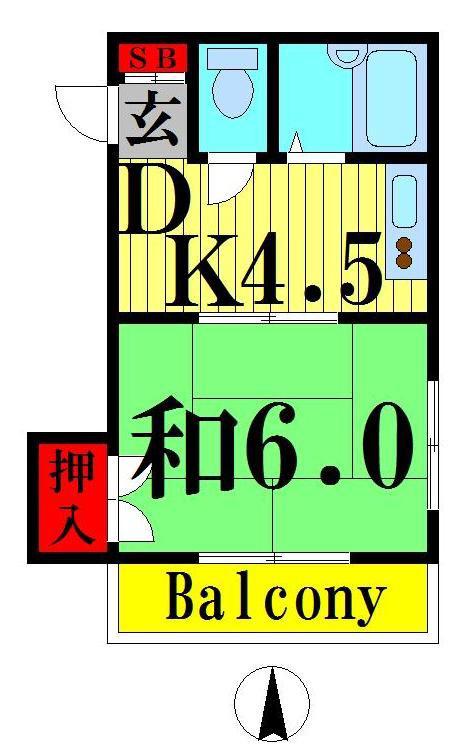 タカハシハイツ(1DK/2階)の間取り写真