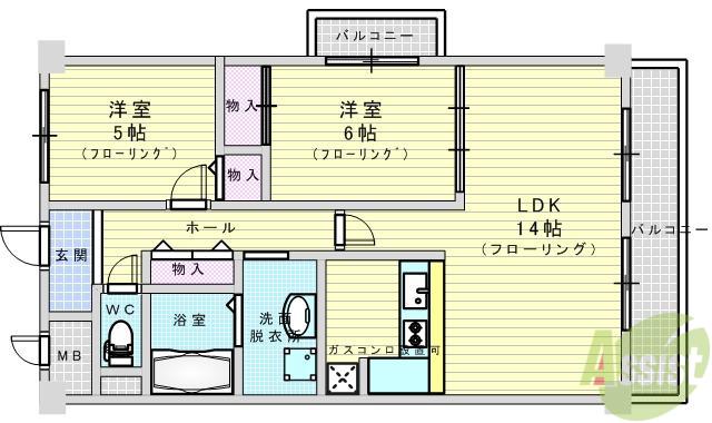 パシフィックマンションⅢ(2LDK/2階)の間取り写真