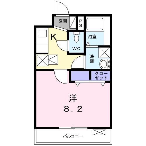 ソレアード 一里山(1K/1階)の間取り写真