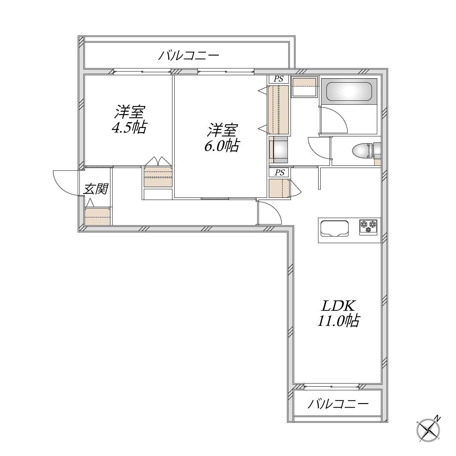 グリシーヌ(2LDK/2階)の間取り写真