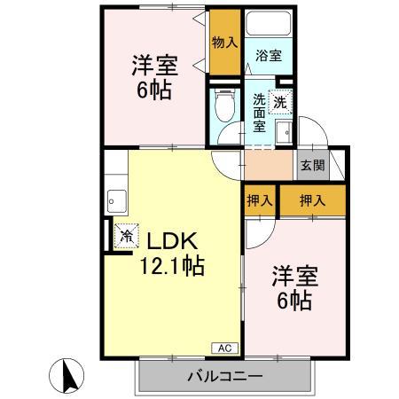サンハイム井上A棟(2LDK/2階)の間取り写真