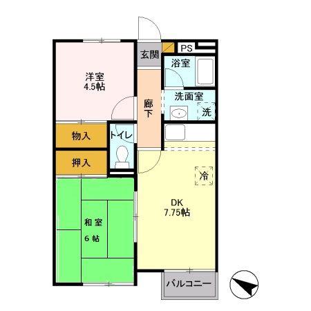 フラットI(2DK/2階)の間取り写真
