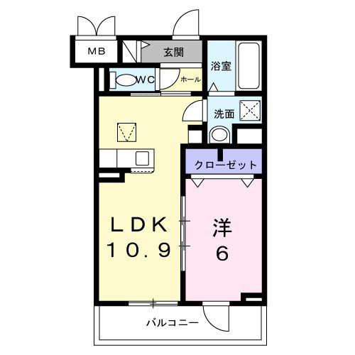 セレーナ オーヴェスト(1LDK/1階)の間取り写真