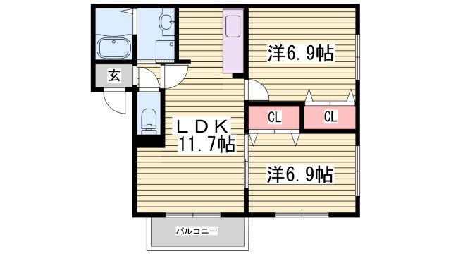 パラッツォ香寺(2LDK/1階)の間取り写真