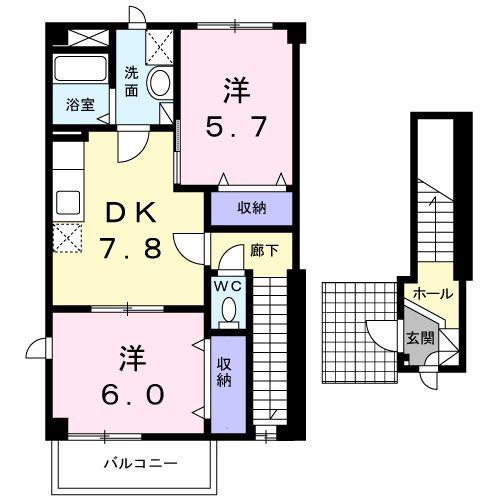 セリーンアンビアンス(2DK/2階)の間取り写真