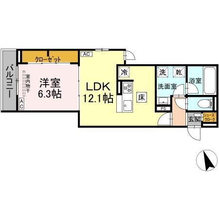 アルドゥール(1LDK/1階)の間取り写真