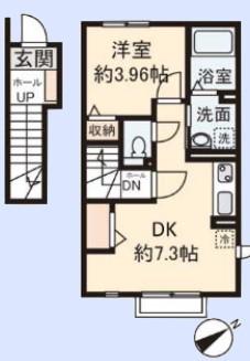 ベルサイズフラット鶴瀬(1DK/2階)の間取り写真