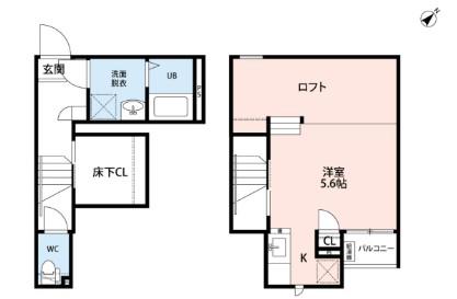 CB鴻巣パルフェ(1K/2階)の間取り写真
