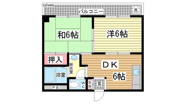 SIハイツ岩屋II(2DK/3階)の間取り写真