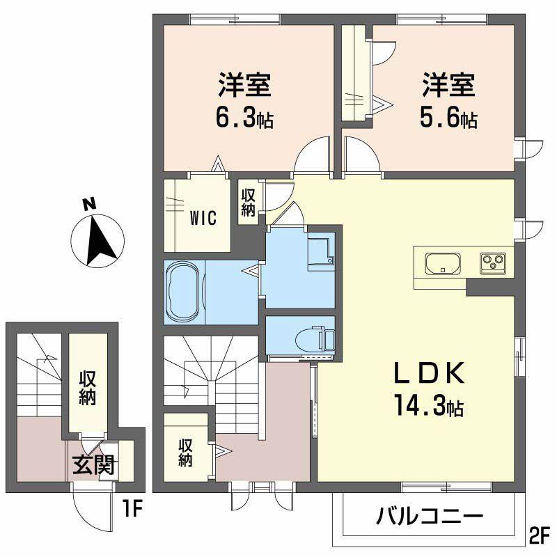 ジャルダン デュ パピヨン(2LDK/2階)の間取り写真