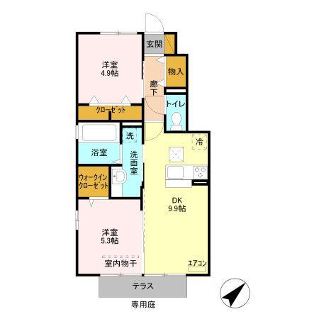ERBENHEIMII(2DK/1階)の間取り写真
