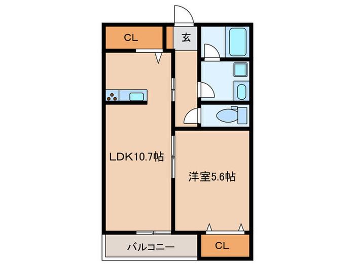 サニーガーデン糸島(1LDK/2階)の間取り写真