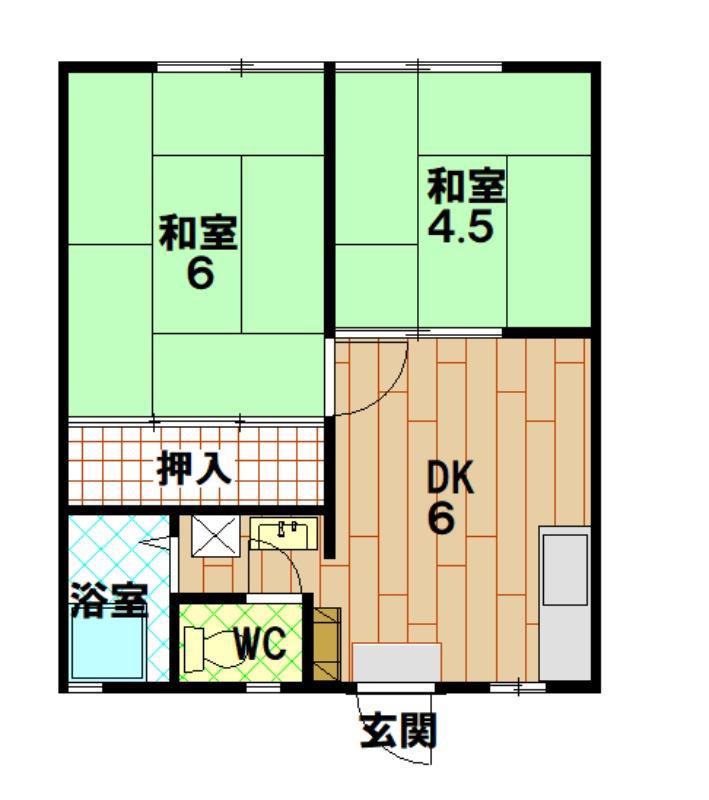 西グリーンハイツB(2DK/1階)の間取り写真