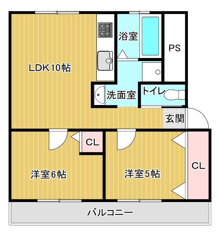 農住団地B棟(2DK/5階)の間取り写真