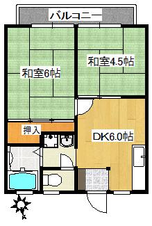 乾ハイツ(2DK/2階)の間取り写真