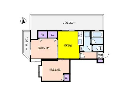 ビラユニオン東灘(2DK/4階)の間取り写真