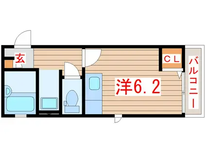 ソレイユE・II(ワンルーム/2階)の間取り写真