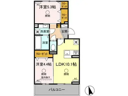サニーフラット松江(2LDK/2階)の間取り写真