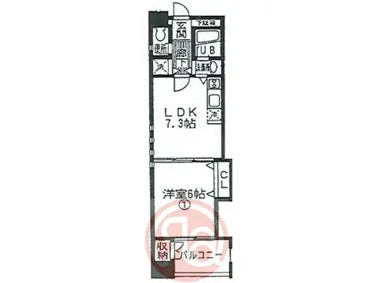 ゼフェロス南堀江(1LDK/5階)の間取り写真