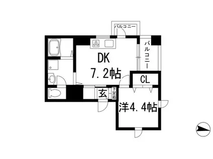 REVE甲東園Ⅰ(1DK/2階)の間取り写真