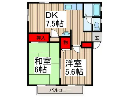 フラワーハイツ竹の塚(2DK/2階)の間取り写真