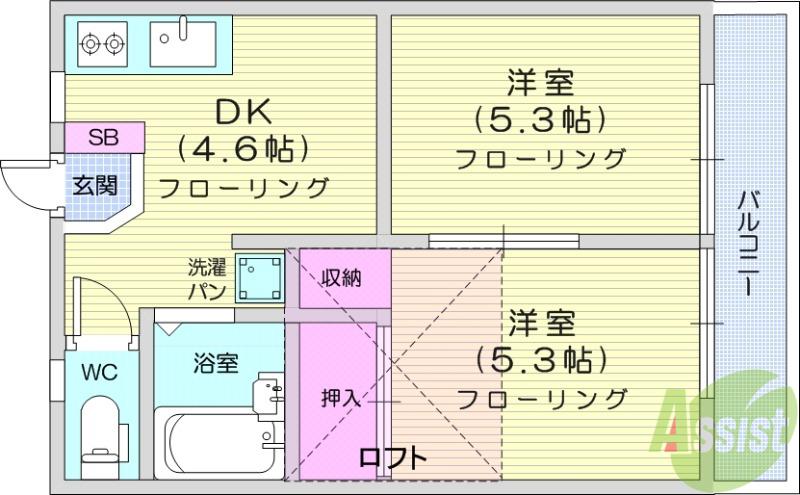 テディ福室(2DK/2階)の間取り写真