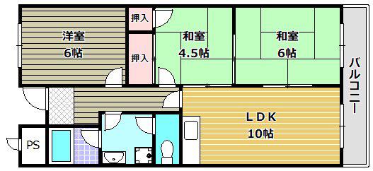 グリーンヒル三日市(3LDK/2階)の間取り写真