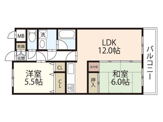 SS八木ハイツ(2LDK/4階)の間取り写真