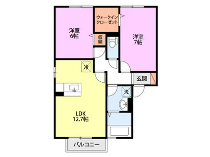 ヴァンヴェールB棟(2LDK/1階)の間取り写真
