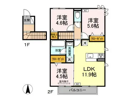 ＪＲ太多線 可児駅 徒歩2分 2階建 新築(3LDK/2階)の間取り写真