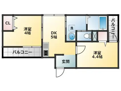 グロースコート恵我ノ荘(2DK/2階)の間取り写真
