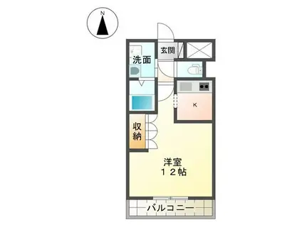 ソレイユII(1K/2階)の間取り写真