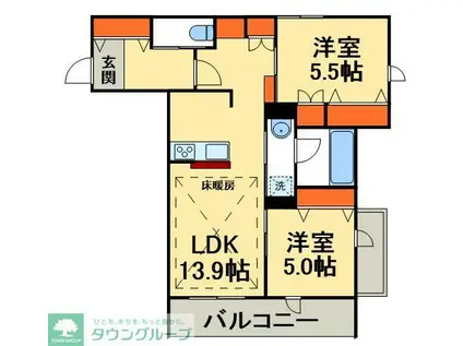 プレミアメゾン(2LDK/2階)の間取り写真