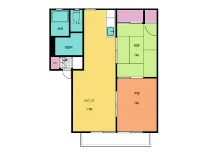 フラッツK.A棟(2LDK/1階)の間取り写真