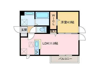 プランドール桜木(1LDK/1階)の間取り写真