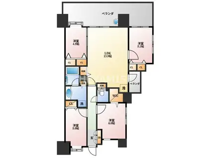 アクタス籠町グランミライ(4LDK/4階)の間取り写真