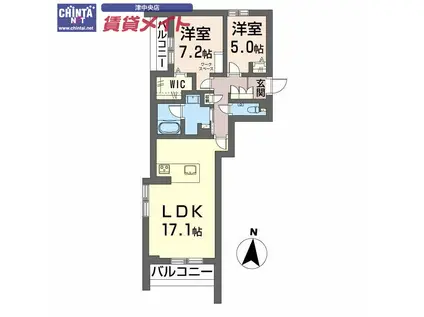 シャーメゾンステージ津駅前(2LDK/2階)の間取り写真
