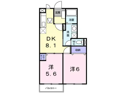ラウム 壱番館(2DK/1階)の間取り写真