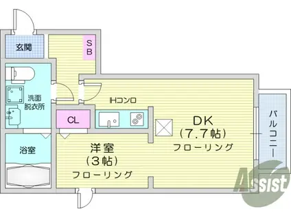 メリディアン名取(1DK/3階)の間取り写真