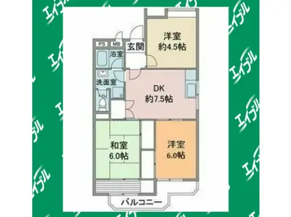 第3富士ハイツ(3DK/1階)の間取り写真