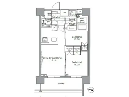 パークハビオ恵比寿(2LDK/14階)の間取り写真