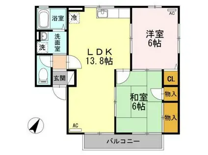 グリーンタウン上安壱番館(2LDK/1階)の間取り写真